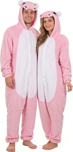 Hippo Onesie Adult Pink Hippo Costume Plush Cute Animal Pajamas Cartoon Cosplay One Piece Funny Halloween Sleepwear in Saudi Arabia