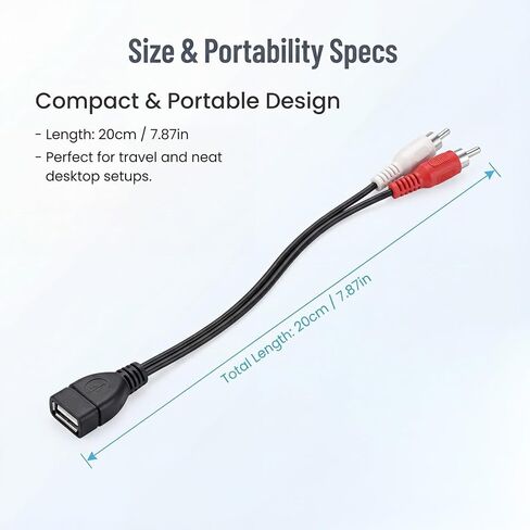 0.2M/0.65FT USB إلى 2 RCA كابل USB A 2.0 أنثى إلى 2 RCA ذكر جاك الفاصل ذكر Y مقسم الصوت والفيديو AV كابل محول مركب لسلك محول الصوت والفيديو AV in Saudi Arabia