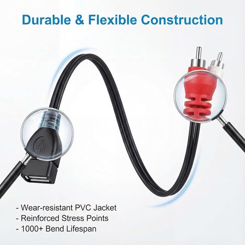 0.2M/0.65FT USB إلى 2 RCA كابل USB A 2.0 أنثى إلى 2 RCA ذكر جاك الفاصل ذكر Y مقسم الصوت والفيديو AV كابل محول مركب لسلك محول الصوت والفيديو AV in Saudi Arabia