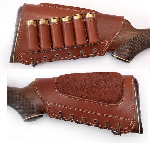 Genuine Leather Buttstock Ammo Shotgun Shell Holder Carrier Cover Suede Padded Cheek Rest in Saudi Arabia