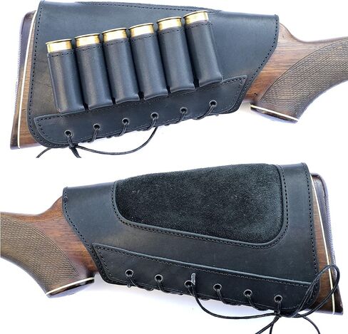 Genuine Leather Buttstock Ammo Shotgun Shell Holder Carrier Cover Suede Padded Cheek Rest in Saudi Arabia