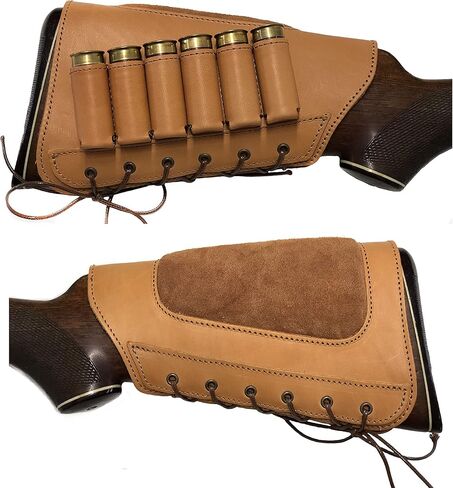 Genuine Leather Buttstock Ammo Shotgun Shell Holder Carrier Cover Suede Padded Cheek Rest in Saudi Arabia