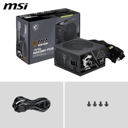 MSI MAG A650BN PCIE5 III, Non Modular Gaming 650W Power Supply, 80+ Bronze, Dual 12V-2x6 Cables, Server-Grade Capacitor, ATX 3.1 & PCIe 5.1 Ready, Low-Noise, Semi Digital, 5 Year Warranty in Saudi Arabia
