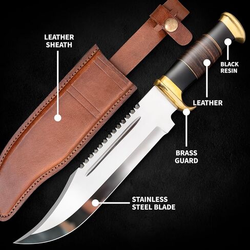 15" Crocodille dundee Bowie Knife With Sheath-Fixed Blade Knife With Sheath-Survival Knife-Hunting Knife- for Camping, Outdoor, Bushcraft - Gift for Men in Saudi Arabia