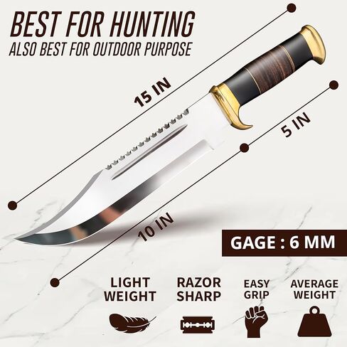 15" Crocodille dundee Bowie Knife With Sheath-Fixed Blade Knife With Sheath-Survival Knife-Hunting Knife- for Camping, Outdoor, Bushcraft - Gift for Men in Saudi Arabia