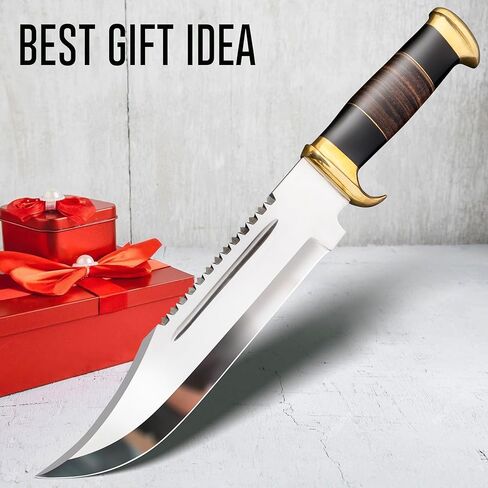 15" Crocodille dundee Bowie Knife With Sheath-Fixed Blade Knife With Sheath-Survival Knife-Hunting Knife- for Camping, Outdoor, Bushcraft - Gift for Men in Saudi Arabia