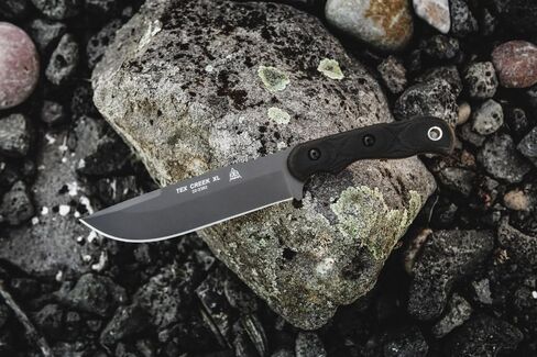 Tops Knives Tex Creek XL Full Tang Fixed Blade Knife- Sniper Gray Blade Finish- Brown Leather Sheath w/Belt Loop (Black Canvas Micarta Handle) in Saudi Arabia