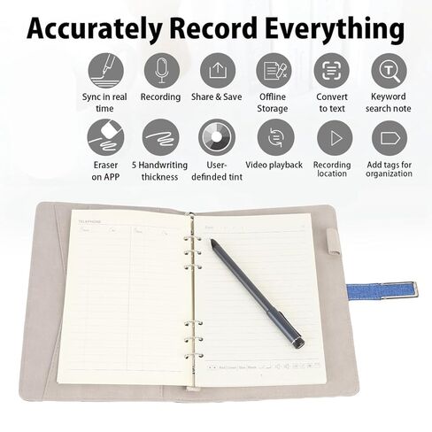 ASHATA Digital Smart Pen Notebook Set, 360° Smooth Writing Real Time Sync OCR Text Recognition with 5.0, for iOS Phones Tablets Study Notes Drawing (Blue) in Saudi Arabia
