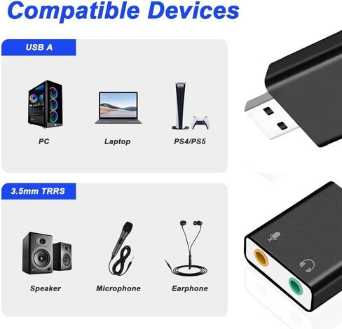 محول صوت لبطاقة الصوت الخارجية بمقبس USB إلى 3.5 مم مع مقبس سماعة رأس وميكروفون مقاس 3.5 مم، وبطاقة صوت ستيريو خارجية لأي جهاز كمبيوتر، من الألومنيوم، مع كابل تمديد USB ذكر إلى أنثى (أسود) in Kuwait