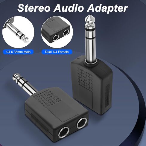 XMSJSIY 1/4" 6.35mm Stereo Plug to Dual 6.35mm Stereo Audio Jack Splitter Adapter 1/4 TRS Male to 2 Female Splitter Converter for Microphone Headphone Guitar Speaker Instrument in Saudi Arabia