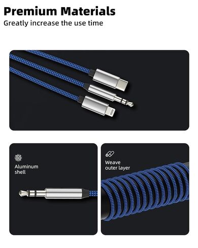 سلك Aux لـ Iphone Lightning USB C 3.5 مم إلى كابل الصوت (1.2 متر) لـ Apple 17 16 15 14 13 Pro Max سماعة رأس محول ملحقات السيارة منفذ نوع C جاك ذكر قابس ستيريو مقسم متوافق مع Samsung S25 in Kuwait