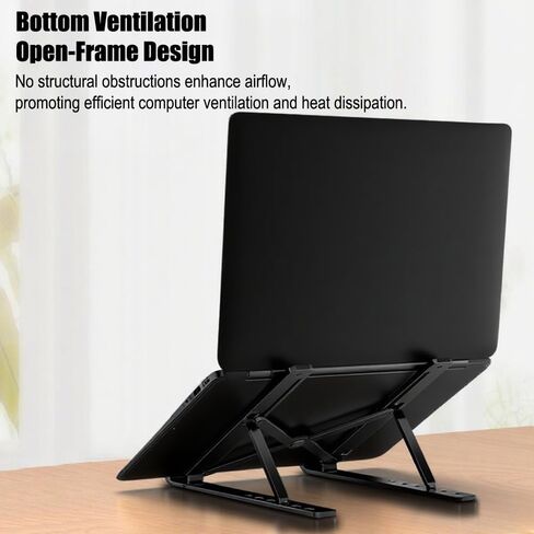 Aluminum Alloy Laptop Stand for Desk, Adjustable Portable Laptop Riser Holder Compatible, Foldable Laptop Riser with Laptops-Black in Saudi Arabia