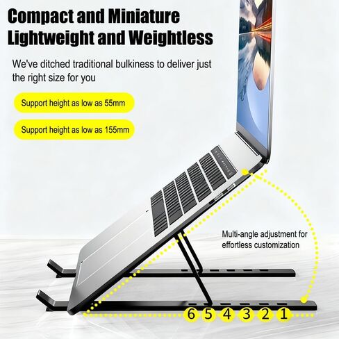 Aluminum Alloy Laptop Stand for Desk, Adjustable Portable Laptop Riser Holder Compatible, Foldable Laptop Riser with Laptops-Black in Saudi Arabia