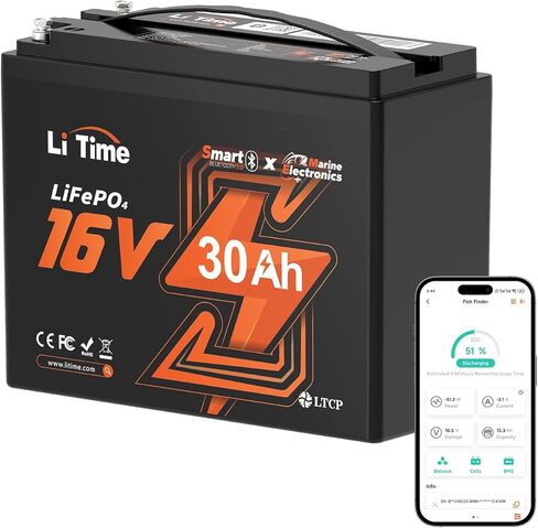 LiTime Lithium Fish Finder Battery 16V 30Ah, Bluetooth 5.0, Pro Tournament Grade | Powers Livescope, ActiveTarget, Mega Live | Compatible with Garmin, Lowrance, Humminbird in Saudi Arabia