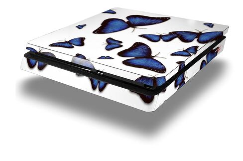 غلاف لاصق من الفينيل متوافق مع وحدة تحكم Sony PlayStation 4 Slim الفراشات الزرقاء (جهاز PS4 غير متضمن) in Kuwait