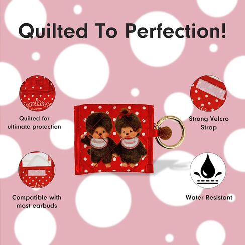 Sonix Quilted Earbud Pouch | Premium Cotton Bag Charm for AirPods, Keychain Storage Case Cover with Carabiner Ring | Red Monchhichi in Saudi Arabia