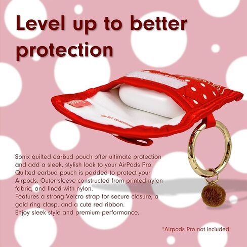 Sonix Quilted Earbud Pouch | Premium Cotton Bag Charm for AirPods, Keychain Storage Case Cover with Carabiner Ring | Red Monchhichi in Saudi Arabia