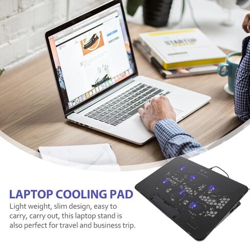 قاعدة تبريد للكمبيوتر المحمول مع 6 مراوح هادئة وحامل تبريد يعمل بمنفذ USB مقاس 15.6 بوصة للألعاب وأجهزة الكمبيوتر المحمولة المكتبية باللون الأسود in Saudi Arabia