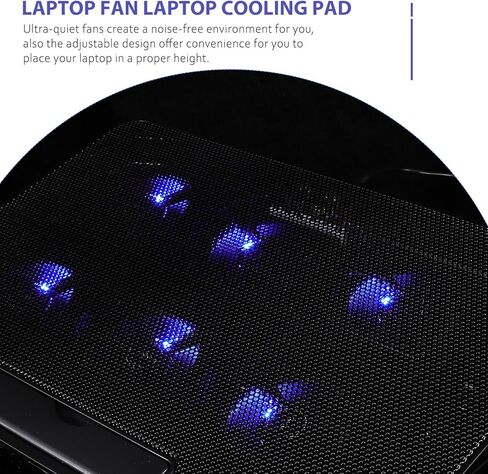 قاعدة تبريد للكمبيوتر المحمول مع 6 مراوح هادئة وحامل تبريد يعمل بمنفذ USB مقاس 15.6 بوصة للألعاب وأجهزة الكمبيوتر المحمولة المكتبية باللون الأسود in Saudi Arabia