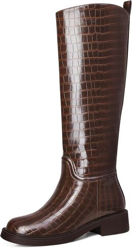 MUCCCUTE Cream Tan Boots for Women Knee High Boots Chunky Heel Square Toe Tall Long Botas for Women Fashion Comfort Side Zipper Size 10 in Saudi Arabia
