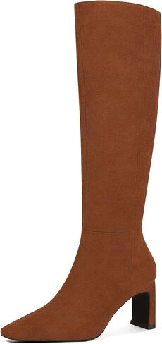 MUCCCUTE Cream Tan Boots for Women Knee High Boots Chunky Heel Square Toe Tall Long Botas for Women Fashion Comfort Side Zipper Size 10 in Saudi Arabia