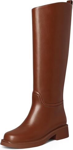 MUCCCUTE Cream Tan Boots for Women Knee High Boots Chunky Heel Square Toe Tall Long Botas for Women Fashion Comfort Side Zipper Size 10 in Saudi Arabia