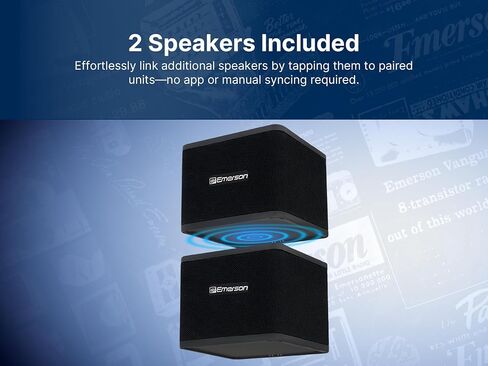 Emerson EAS-3006-BK Sound Blox - مكبرات صوت بلوتوث لاسلكية قابلة للتكديس مغناطيسيًا، اتصال فوري، صوت متعدد الغرف، شحن USB-C، مضخم صوت مدمج in Kuwait