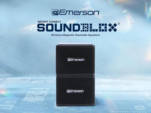 Emerson EAS-3006-BK Sound Blox - مكبرات صوت بلوتوث لاسلكية قابلة للتكديس مغناطيسيًا، اتصال فوري، صوت متعدد الغرف، شحن USB-C، مضخم صوت مدمج in Kuwait