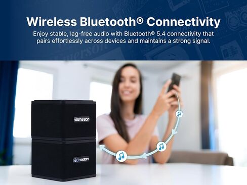 Emerson EAS-3006-BK Sound Blox - مكبرات صوت بلوتوث لاسلكية قابلة للتكديس مغناطيسيًا، اتصال فوري، صوت متعدد الغرف، شحن USB-C، مضخم صوت مدمج in Kuwait