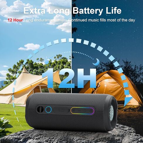 Portable Speaker Bluetooth, Powerful Deep Bass, Wireless Stereo Pairing, IPX7 Waterproof Dustproof,12H Playtime, Portable Outdoor Speaker for Travel, Sport, Party, Biking (Black) in Saudi Arabia