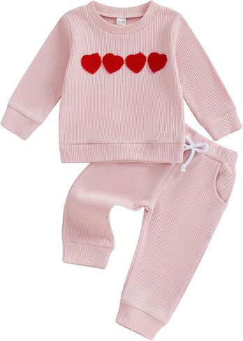 Infant Baby Boy Valentines Day Outfit Toddler 6 12 18 24 Months 2 3 4 T Boys Girl Heart Striped Long Pants Set in Saudi Arabia