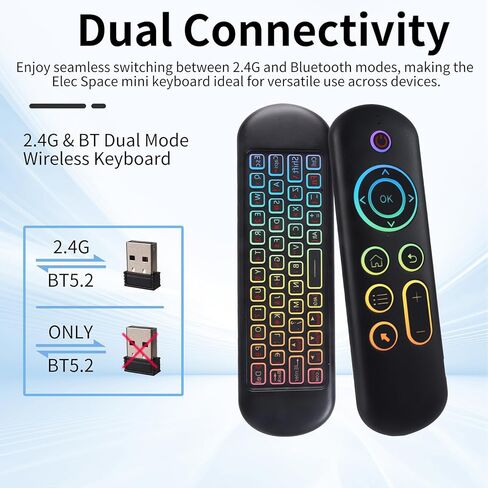 Mini Bluetooth Keyboard Mouse Air Mouse - 2.4G + Bluetooth Dual Mode, 7-Color Backlit, QWERTY Layout for Windows, Android, Perfect for Home Office and Gaming in Kuwait