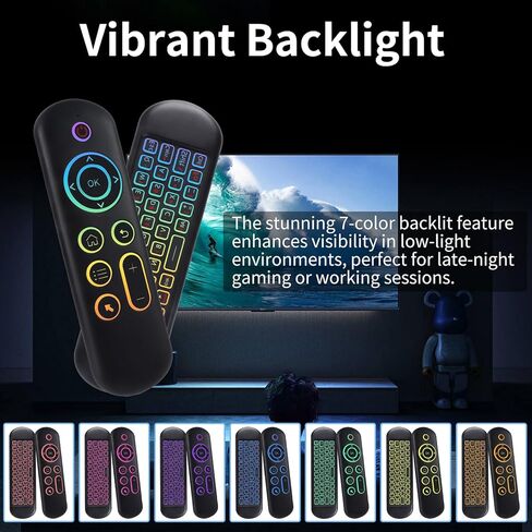 Mini Bluetooth Keyboard Mouse Air Mouse - 2.4G + Bluetooth Dual Mode, 7-Color Backlit, QWERTY Layout for Windows, Android, Perfect for Home Office and Gaming in Kuwait