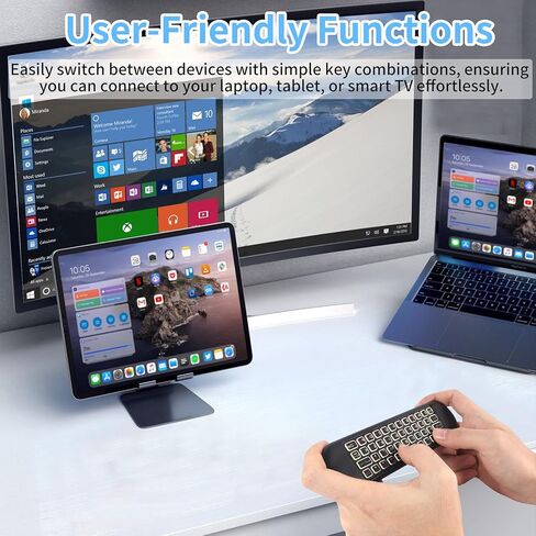 Mini Bluetooth Keyboard Mouse Air Mouse - 2.4G + Bluetooth Dual Mode, 7-Color Backlit, QWERTY Layout for Windows, Android, Perfect for Home Office and Gaming in Kuwait