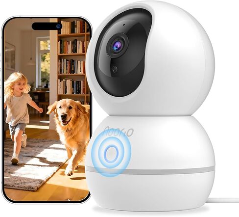 Noorio 2K Indoor Security Camera, Pet Camera with Speaker Pan&Tilt, One Click Call Baby Monitor Night Vision in Kuwait