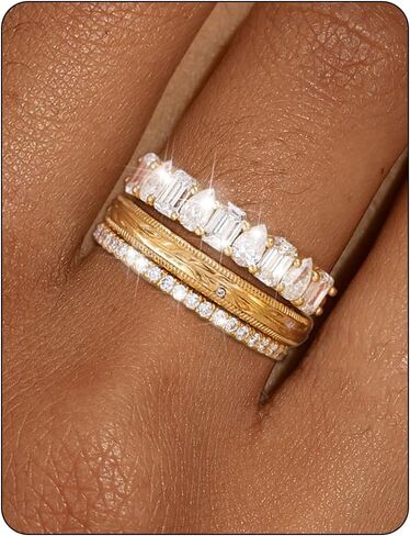 Stackable Gold Rings for Women Non Tarnish Chunky 14K Gold Plated Stacking Cubic Zirconia Engagement Thumb Ring Set Stack Pack Statement Wedding Band Rings Promise Rings Gold Jewelry in Saudi Arabia