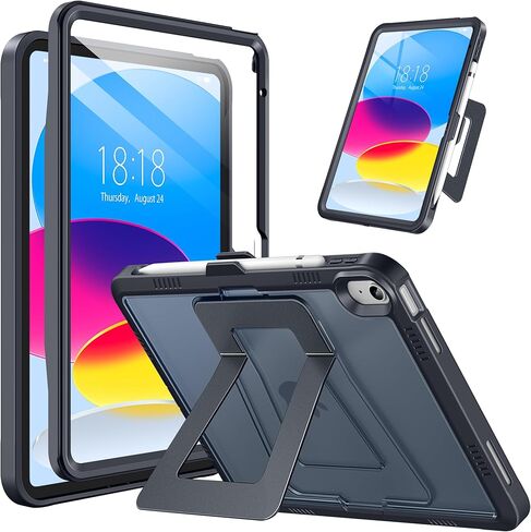 حافظة DTTO لجهاز iPad (A16) الجيل الحادي عشر مقاس 11 بوصة 2025، حافظة iPad الجيل العاشر 2022، مسند قابل للتعديل، واقي شاشة مدمج، غطاء واقي مقاوم للصدمات بظهر شفاف، أسود فاتح in Kuwait