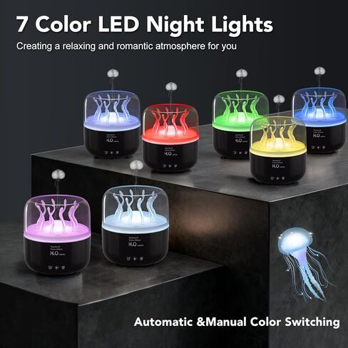 موزع روائح قنديل البحر 280 مل، مرطب لطيف، مع مؤقت للتحكم عن بعد، إضاءة ليلية LED بـ 7 ألوان، مستخدم الزيوت العطرية مناسب للمكتب المنزلي، غرفة اليوغا في الفندق، إيقاف تلقائي in Kuwait