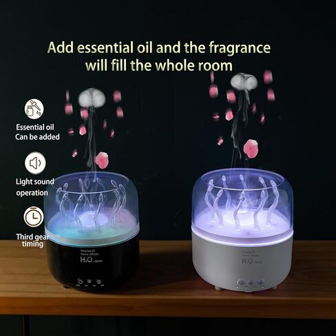 موزع روائح قنديل البحر 280 مل، مرطب لطيف، مع مؤقت للتحكم عن بعد، إضاءة ليلية LED بـ 7 ألوان، مستخدم الزيوت العطرية مناسب للمكتب المنزلي، غرفة اليوغا في الفندق، إيقاف تلقائي in Kuwait