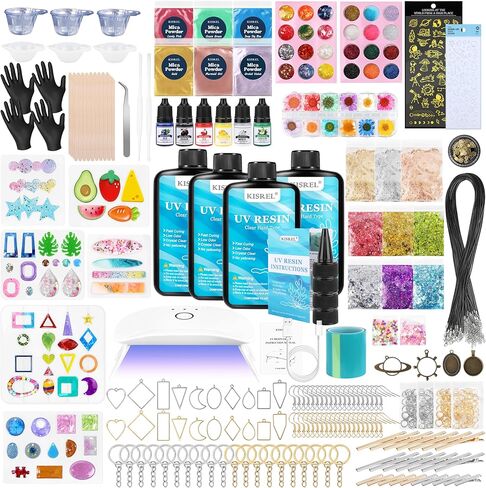 UV Resin Jewelry Making Kit, 400g Crystal Clear Resins with Light and Molds, DIY Jewelry Making Resin Kits, Resina Starter Kit for Keychain, Hair Clip and Earring in Saudi Arabia
