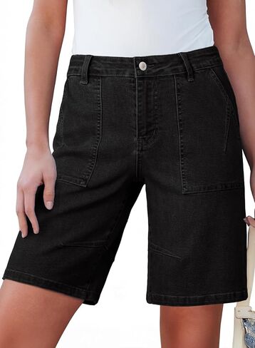 Sidefeel Women's Jean Shorts High Waisted Stretchy Bermuda Pleated Denim Summer Shorts in Saudi Arabia