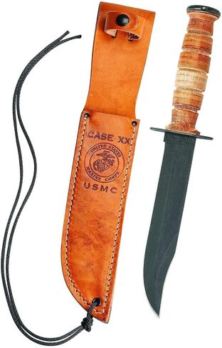 Case Military 00334 USMC Knife with Fixed 1095 Carbon Blade Genuine Leather Sheath Genuine Leather Handle,Brown USMC in Saudi Arabia