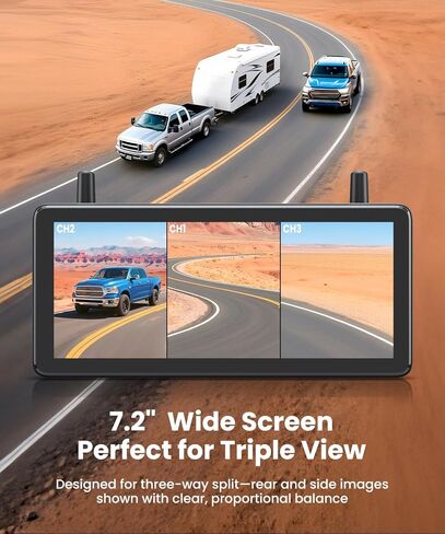 AUTO-VOX RV Backup Camera Wireless Bundle: Rear & Side Cameras with 7.2“HD Split-Screen Monitor and Suction Cup Bracket, Full Rear View Protection, for RV, Camper, Fifth Wheel, Travel Trailer in Kuwait