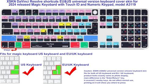 غطاء لوحة المفاتيح XSKN Davinci Resolve Shortcuts يناسب لوحة المفاتيح السحرية Apple 2024 iMac M4 Chip مع معرف اللمس ولوحة المفاتيح الرقمية A3119 in Kuwait