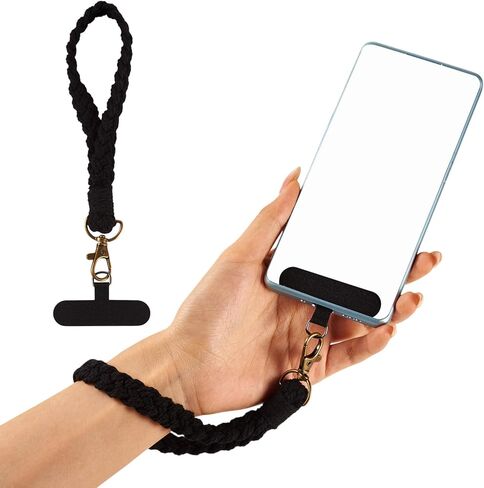 Mobile Phone Wrist Strap with Phone Tether Tab Black Cotton Braided Cell Phone Lanyard for Most Smartphones in Saudi Arabia