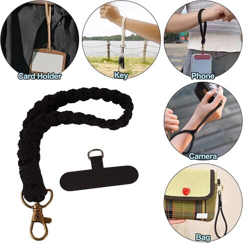Mobile Phone Wrist Strap with Phone Tether Tab Black Cotton Braided Cell Phone Lanyard for Most Smartphones in Saudi Arabia
