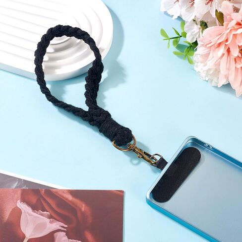 Mobile Phone Wrist Strap with Phone Tether Tab Black Cotton Braided Cell Phone Lanyard for Most Smartphones in Saudi Arabia