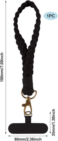 Mobile Phone Wrist Strap with Phone Tether Tab Black Cotton Braided Cell Phone Lanyard for Most Smartphones in Saudi Arabia
