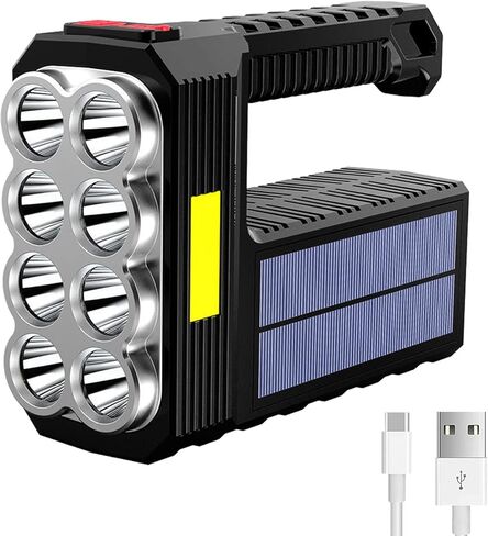 Solar Handheld Flashlight, 1000 Lumens Solar or USB Charging Handheld Flashlights, Waterproof Portable Solar Powered Flashlights with 6 Modes for Fishing Outdoor Camping Power Outage Emergencies in Saudi Arabia