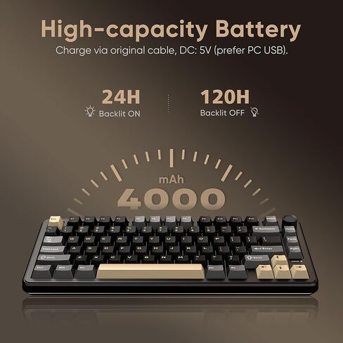 لوحة مفاتيح ميكانيكية لاسلكية RedThunder K75، مقبض CNC، ثلاثي الوضع BT5.0/2.4 جيجا هرتز/USB-C قابل للتبديل السريع، مفاتيح جوز الهند الخطية مسبقة التشحيم، هيكل الحشية، لوحة مفاتيح ألعاب RGB، أسود-ذهبي in Kuwait